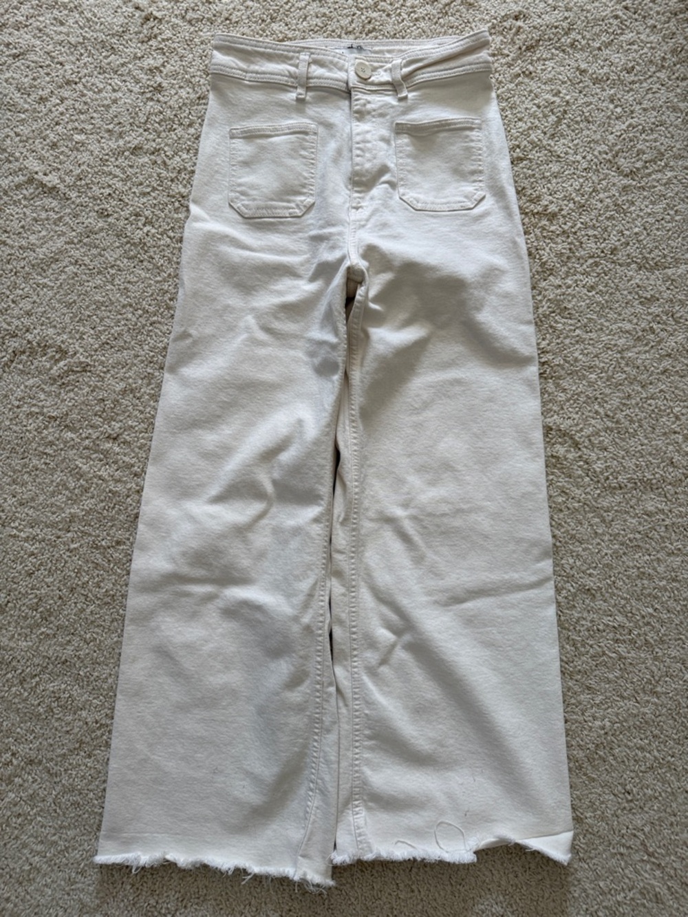 ZARA White Wide-Leg Raw Hem Jeans